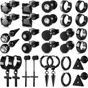 15 Pairs Earrings for Men, Stainless Steel Mens Stud Earrings Set